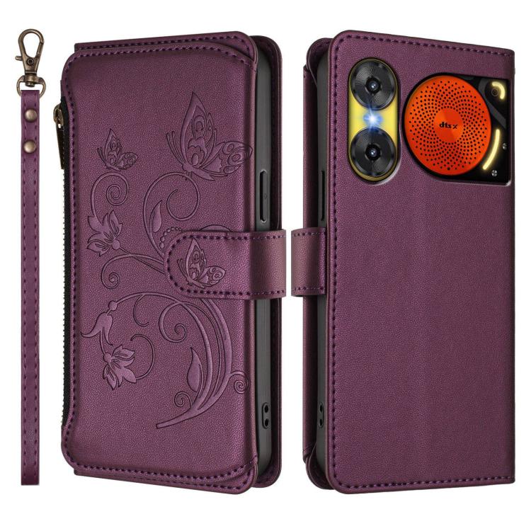 For ZTE nubia Music 2 Butterfly Love Flower Multi-card Zipper Wallet Leather Phone Case
