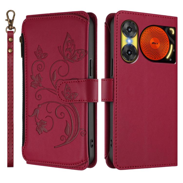 For ZTE nubia Music 2 Butterfly Love Flower Multi-card Zipper Wallet Leather Phone Case