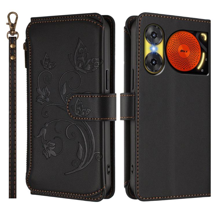 For ZTE nubia Music 2 Butterfly Love Flower Multi-card Zipper Wallet Leather Phone Case