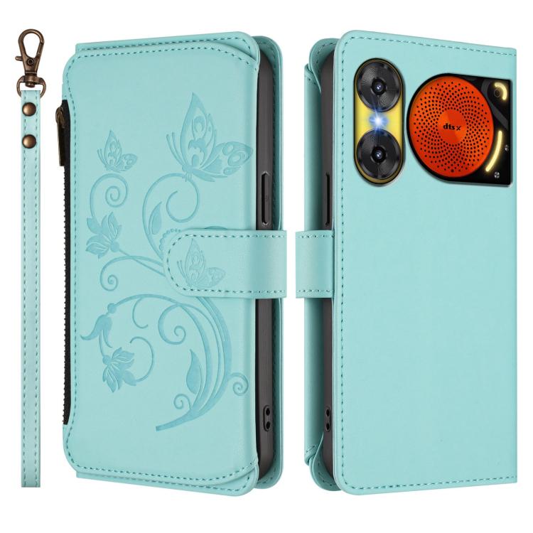 For ZTE nubia Music 2 Butterfly Love Flower Multi-card Zipper Wallet Leather Phone Case