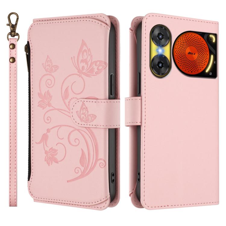 For ZTE nubia Music 2 Butterfly Love Flower Multi-card Zipper Wallet Leather Phone Case