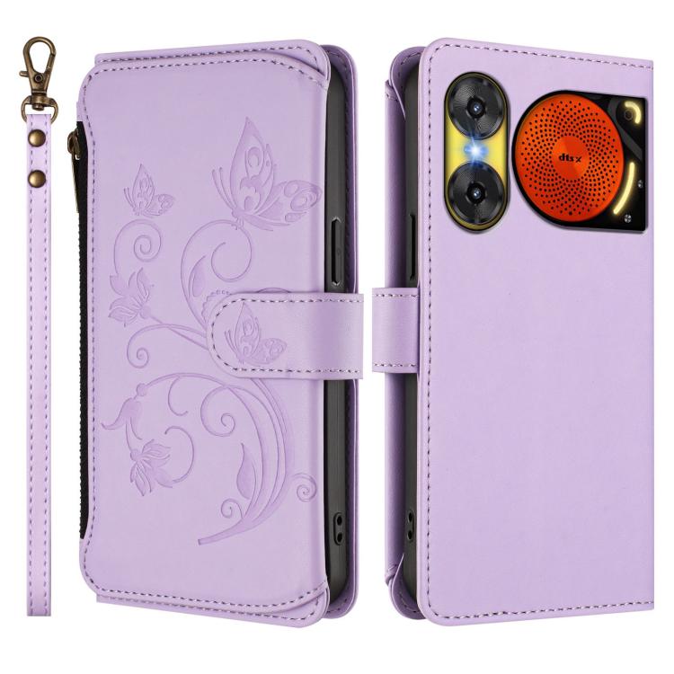 For ZTE nubia Music 2 Butterfly Love Flower Multi-card Zipper Wallet Leather Phone Case