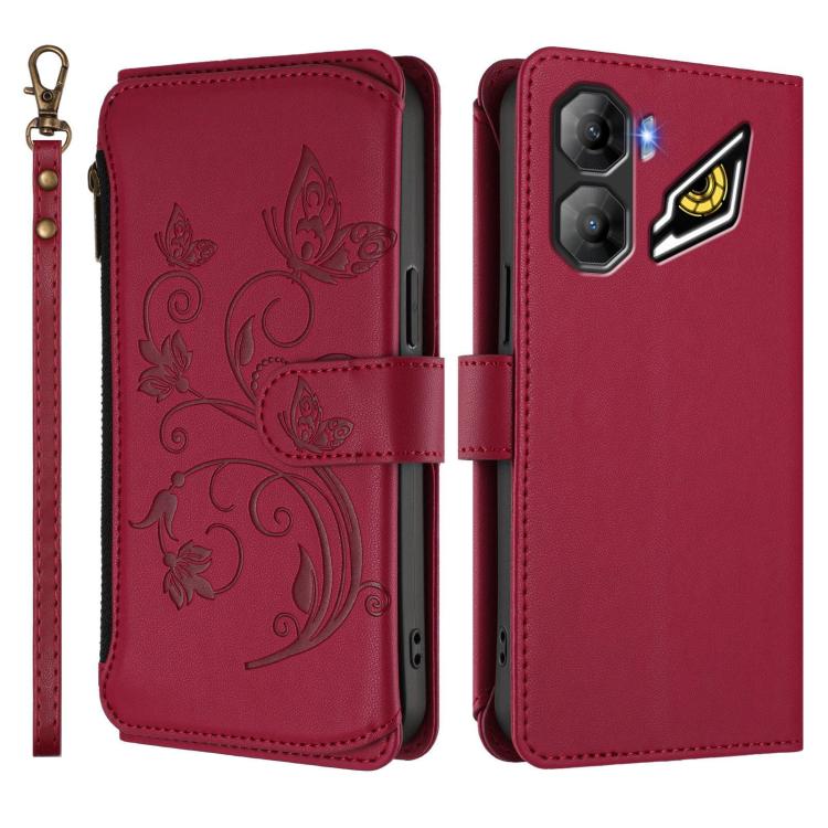 For ZTE nubia Neo 3 Butterfly Love Flower Multi-card Zipper Wallet Leather Phone Case
