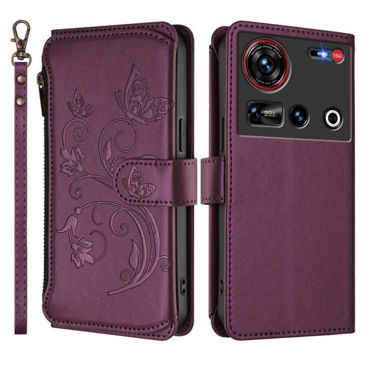 For ZTE nubia Z70 Ultra Butterfly Love Flower Multi-card Zipper Wallet Leather Phone Case