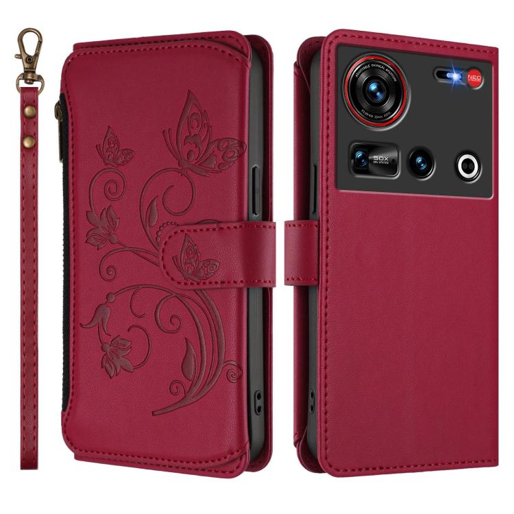 For ZTE nubia Z70 Ultra Butterfly Love Flower Multi-card Zipper Wallet Leather Phone Case