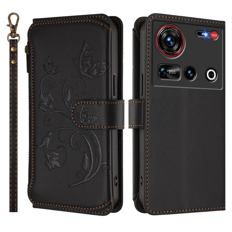 For ZTE nubia Z70 Ultra Butterfly Love Flower Multi-card Zipper Wallet Leather Phone Case