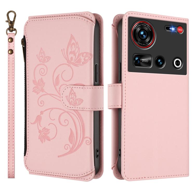 For ZTE nubia Z70 Ultra Butterfly Love Flower Multi-card Zipper Wallet Leather Phone Case