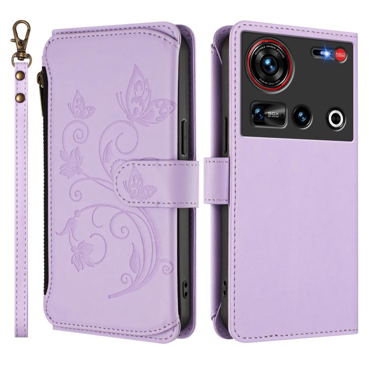 For ZTE nubia Z70 Ultra Butterfly Love Flower Multi-card Zipper Wallet Leather Phone Case