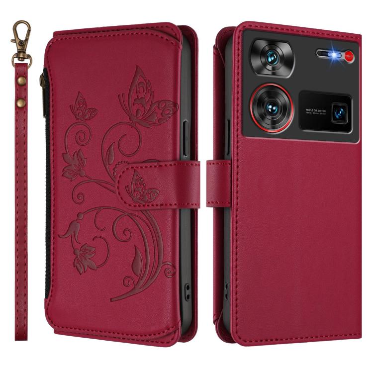 For ZTE nubia Z60 Ultra Butterfly Love Flower Multi-card Zipper Wallet Leather Phone Case