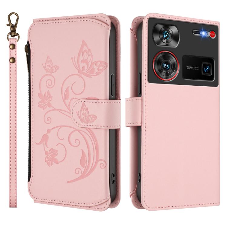 For ZTE nubia Z60 Ultra Butterfly Love Flower Multi-card Zipper Wallet Leather Phone Case
