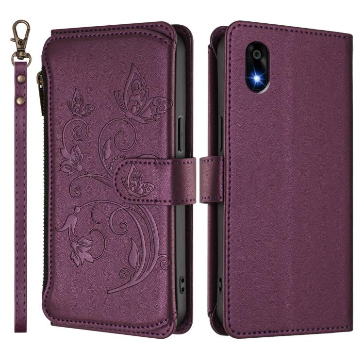 For ZTE Kantan Sumaho 4 A402ZT Butterfly Love Flower Multi-card Zipper Wallet Leather Phone Case