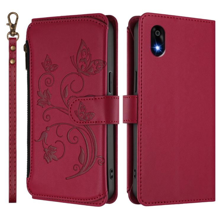 For ZTE Kantan Sumaho 4 A402ZT Butterfly Love Flower Multi-card Zipper Wallet Leather Phone Case