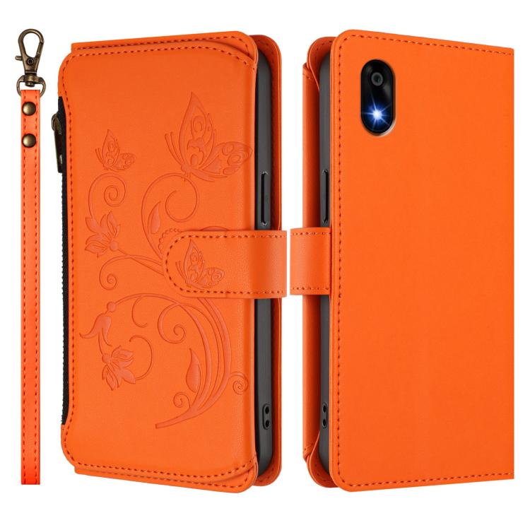 For ZTE Kantan Sumaho 4 A402ZT Butterfly Love Flower Multi-card Zipper Wallet Leather Phone Case