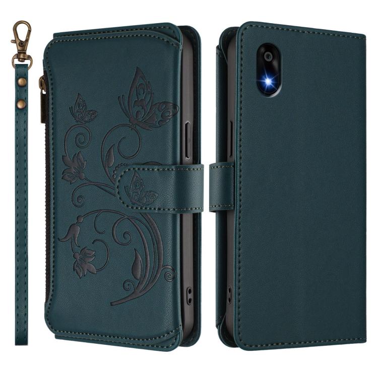 For ZTE Kantan Sumaho 4 A402ZT Butterfly Love Flower Multi-card Zipper Wallet Leather Phone Case