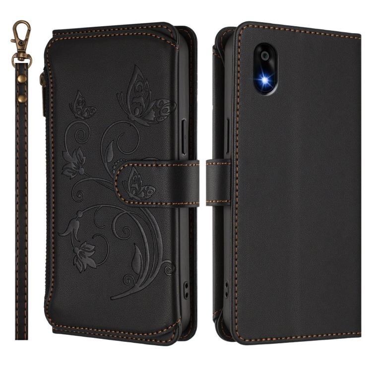 For ZTE Kantan Sumaho 4 A402ZT Butterfly Love Flower Multi-card Zipper Wallet Leather Phone Case