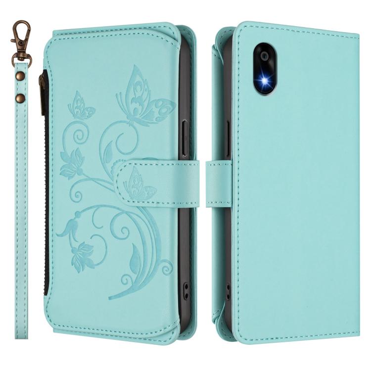 For ZTE Kantan Sumaho 4 A402ZT Butterfly Love Flower Multi-card Zipper Wallet Leather Phone Case