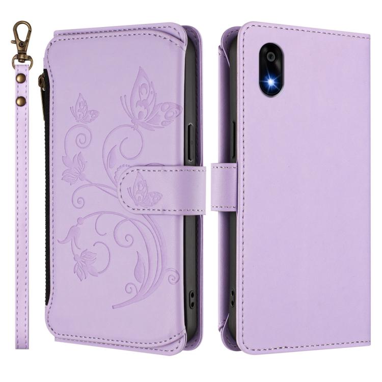 For ZTE Kantan Sumaho 4 A402ZT Butterfly Love Flower Multi-card Zipper Wallet Leather Phone Case