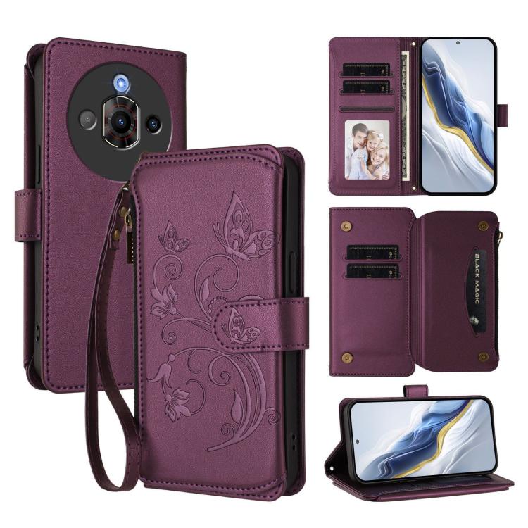 For ZTE nubia Focus Pro 5G Butterfly Love Flower Multi-card Zipper Wallet Leather Phone Case