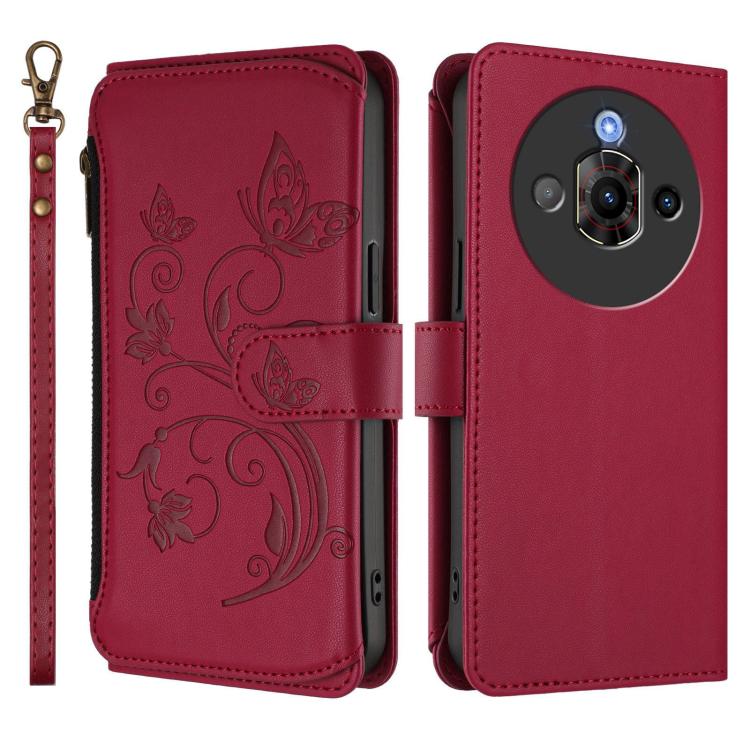 For ZTE nubia Focus Pro 5G Butterfly Love Flower Multi-card Zipper Wallet Leather Phone Case