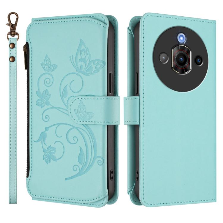 For ZTE nubia Focus Pro 5G Butterfly Love Flower Multi-card Zipper Wallet Leather Phone Case