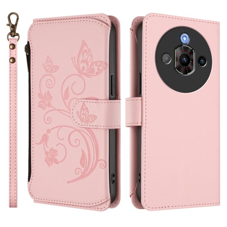 For ZTE nubia Focus Pro 5G Butterfly Love Flower Multi-card Zipper Wallet Leather Phone Case
