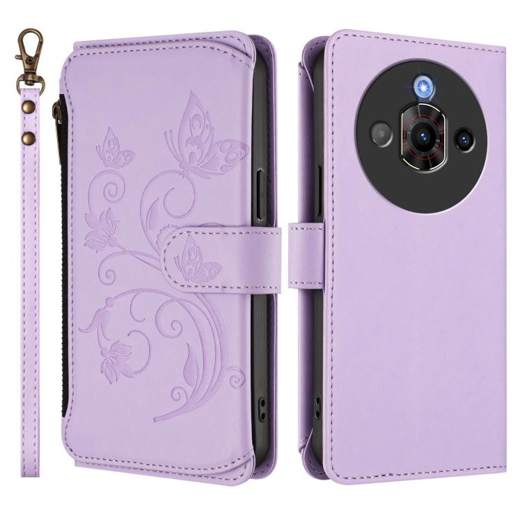 For ZTE nubia Focus Pro 5G Butterfly Love Flower Multi-card Zipper Wallet Leather Phone Case