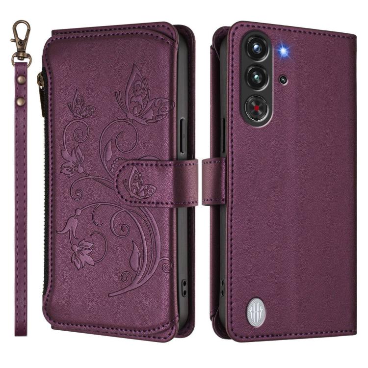 For ZTE nubia RedMagic 10 Pro Butterfly Love Flower Multi-card Zipper Wallet Leather Phone Case