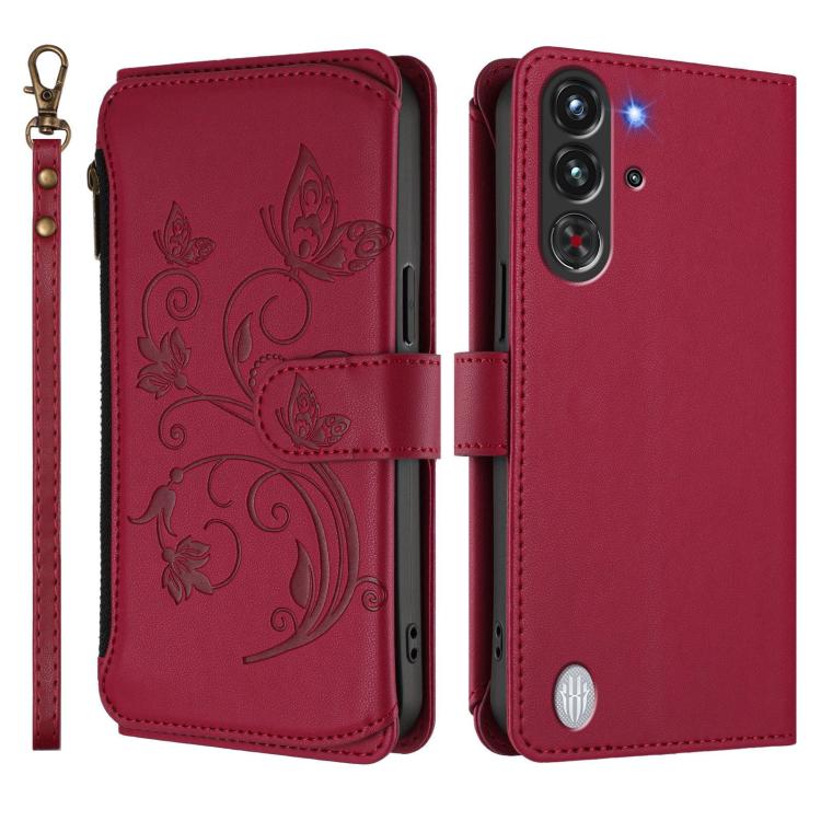 For ZTE nubia RedMagic 10 Pro Butterfly Love Flower Multi-card Zipper Wallet Leather Phone Case