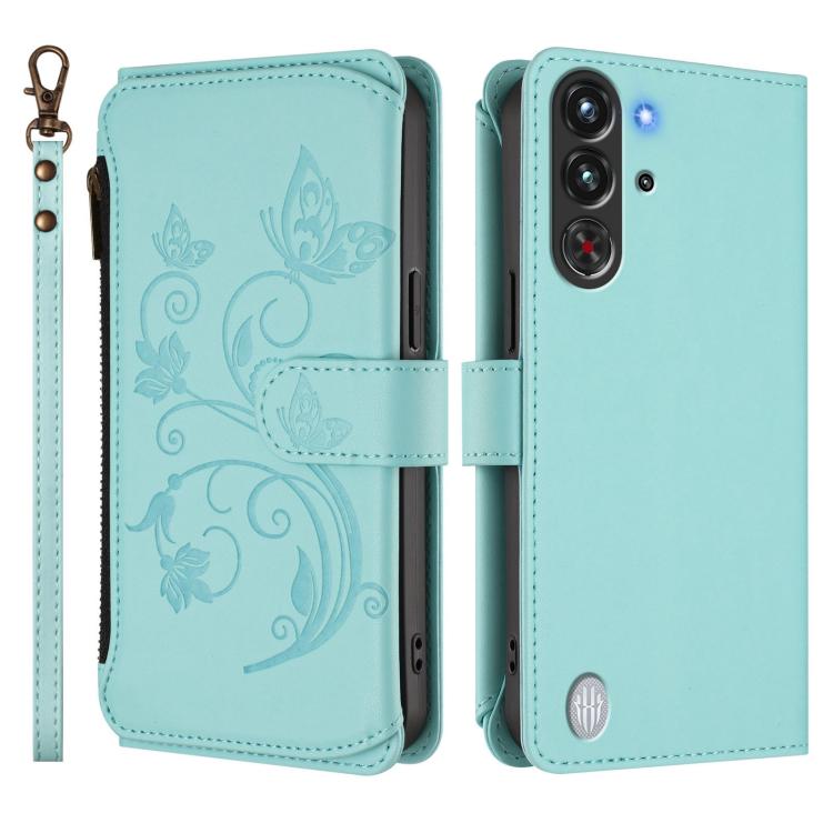 For ZTE nubia RedMagic 10 Pro Butterfly Love Flower Multi-card Zipper Wallet Leather Phone Case
