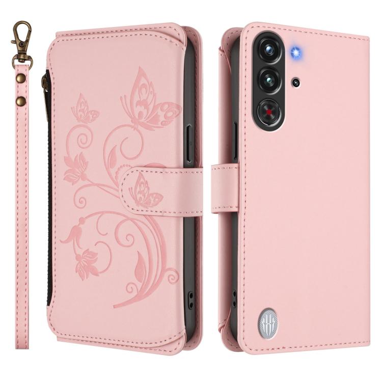 For ZTE nubia RedMagic 10 Pro Butterfly Love Flower Multi-card Zipper Wallet Leather Phone Case