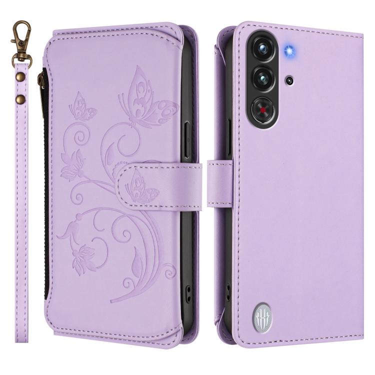 For ZTE nubia RedMagic 10 Pro Butterfly Love Flower Multi-card Zipper Wallet Leather Phone Case