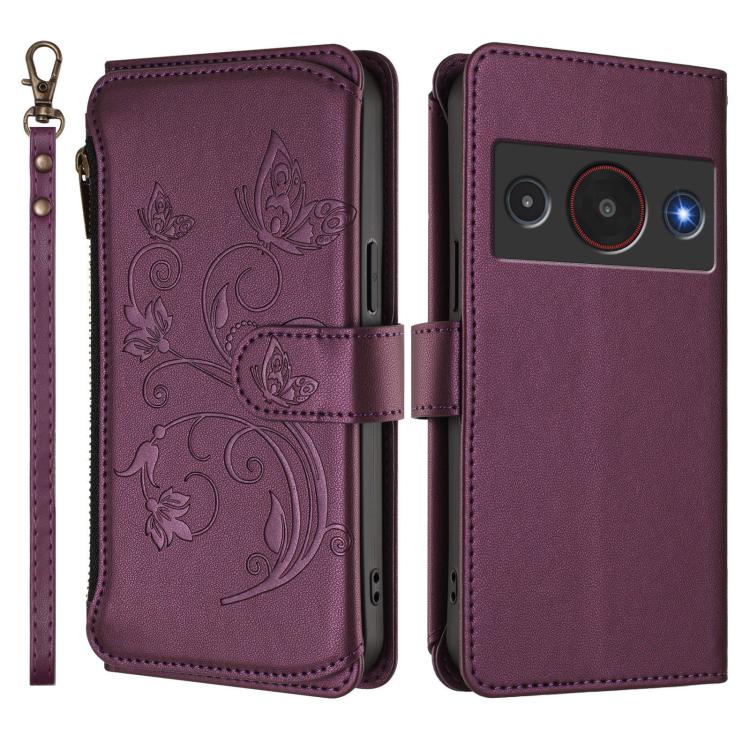 For ZTE Blade A75 Pro / Telstra T-Elite Butterfly Love Flower Multi-card Zipper Wallet Leather Phone Case