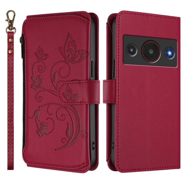 For ZTE Blade A75 Pro / Telstra T-Elite Butterfly Love Flower Multi-card Zipper Wallet Leather Phone Case