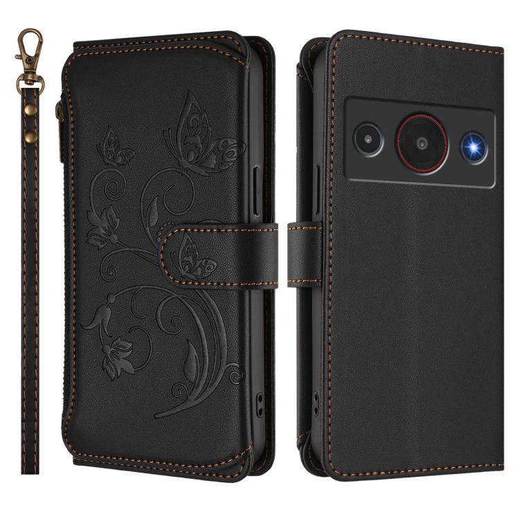 For ZTE Blade A75 Pro / Telstra T-Elite Butterfly Love Flower Multi-card Zipper Wallet Leather Phone Case