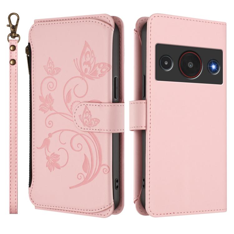 For ZTE Blade A75 Pro / Telstra T-Elite Butterfly Love Flower Multi-card Zipper Wallet Leather Phone Case