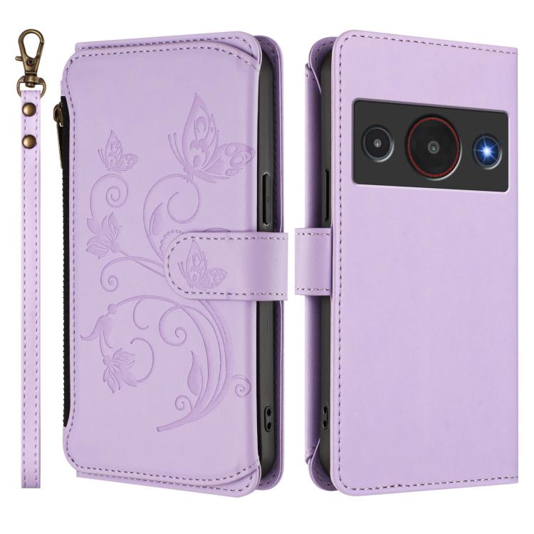 For ZTE Blade A75 Pro / Telstra T-Elite Butterfly Love Flower Multi-card Zipper Wallet Leather Phone Case