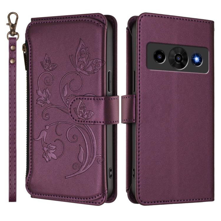 For ZTE nubia P7 Pro / Optus X Value Butterfly Love Flower Multi-card Zipper Wallet Leather Phone Case