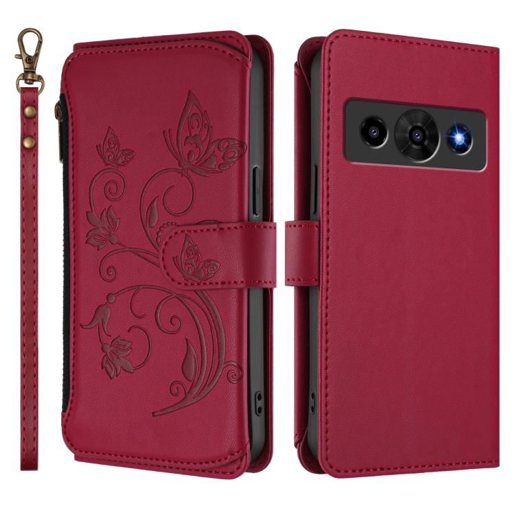 For ZTE nubia P7 Pro / Optus X Value Butterfly Love Flower Multi-card Zipper Wallet Leather Phone Case