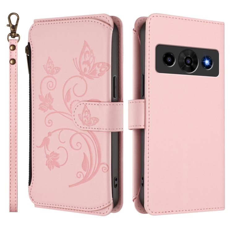 For ZTE nubia P7 Pro / Optus X Value Butterfly Love Flower Multi-card Zipper Wallet Leather Phone Case