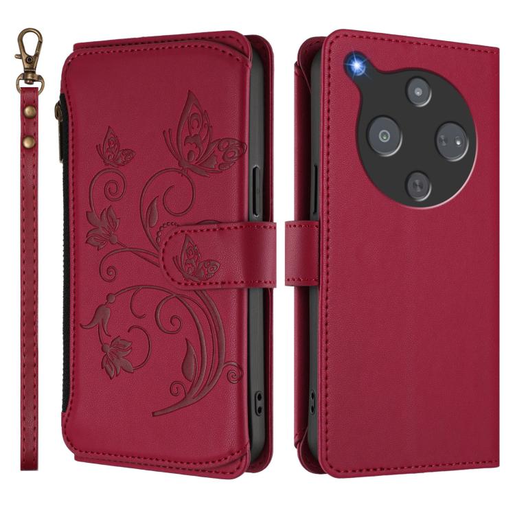 For ZTE nubia P9 Pro / Optus X Pro 2 5G Butterfly Love Flower Multi-card Zipper Wallet Leather Phone Case