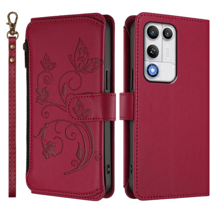 For ZTE nubia RedMagic 11 Air Butterfly Love Flower Multi-card Zipper Wallet Leather Phone Case