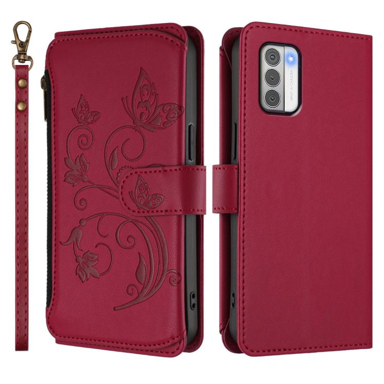 For Nokia G42 / G310 Butterfly Love Flower Multi-card Zipper Wallet Leather Phone Case