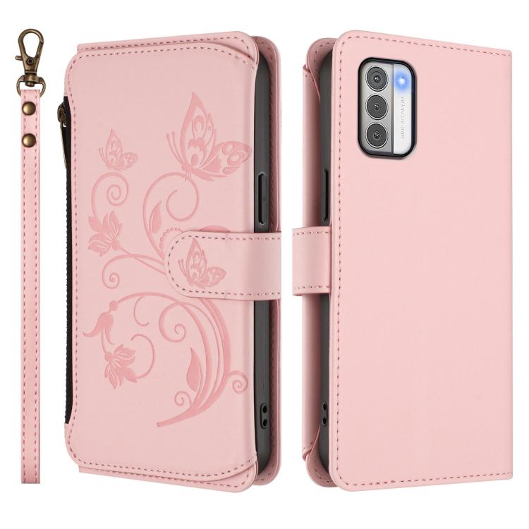 For Nokia G42 / G310 Butterfly Love Flower Multi-card Zipper Wallet Leather Phone Case