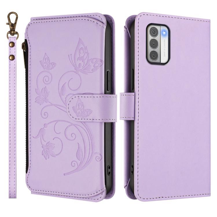 For Nokia G42 / G310 Butterfly Love Flower Multi-card Zipper Wallet Leather Phone Case