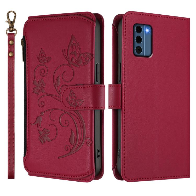 For Nokia C300 Butterfly Love Flower Multi-card Zipper Wallet Leather Phone Case