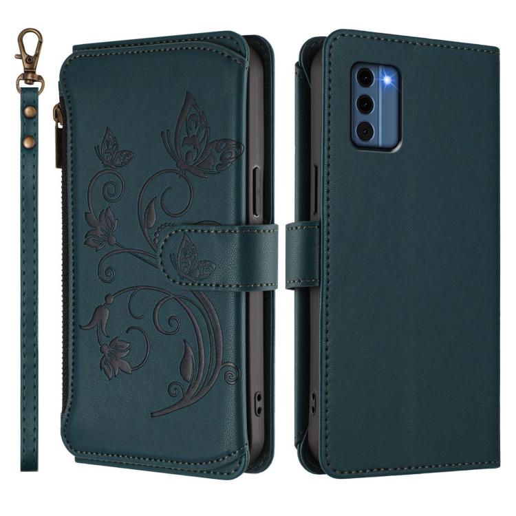 For Nokia C300 Butterfly Love Flower Multi-card Zipper Wallet Leather Phone Case