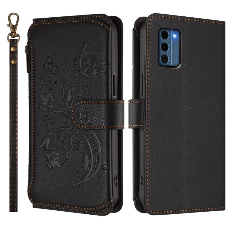 For Nokia C300 Butterfly Love Flower Multi-card Zipper Wallet Leather Phone Case