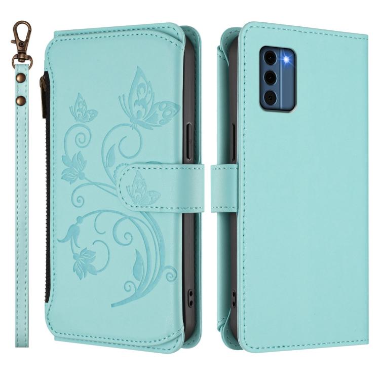 For Nokia C300 Butterfly Love Flower Multi-card Zipper Wallet Leather Phone Case