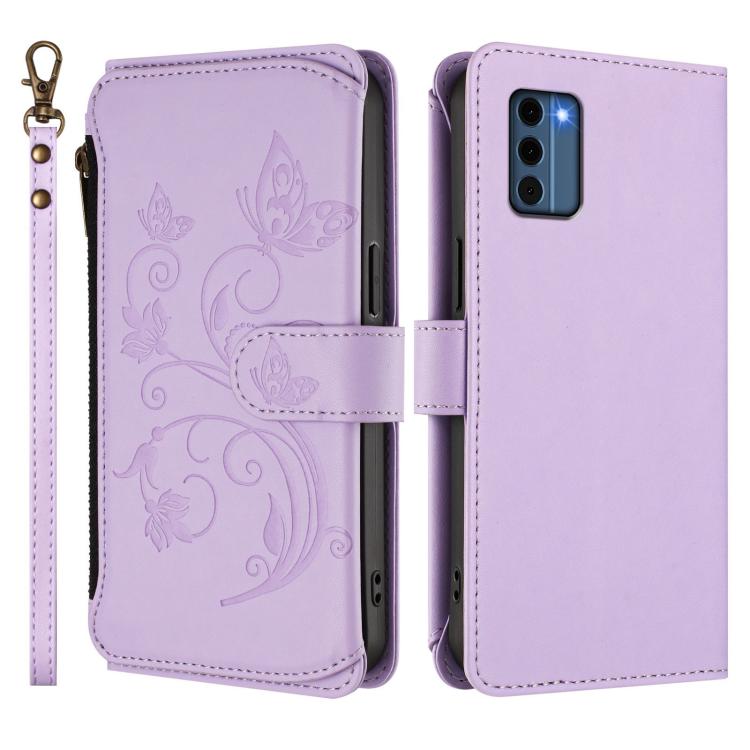 For Nokia C300 Butterfly Love Flower Multi-card Zipper Wallet Leather Phone Case