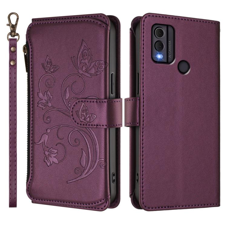For Nokia C22 Butterfly Love Flower Multi-card Zipper Wallet Leather Phone Case